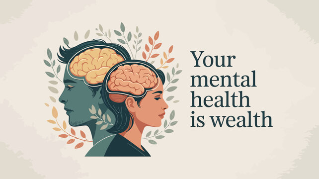 World Mental Health Day Poster Vector Illustration with Brain, Green Ribbon, Support Hands, Mind Icons and Green Theme