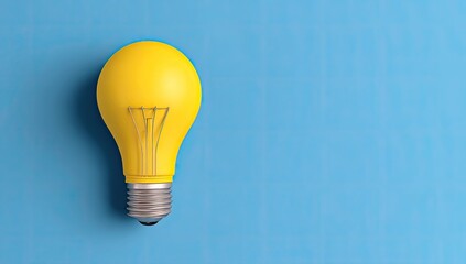 A bright yellow lightbulb sits on a vibrant blue surface