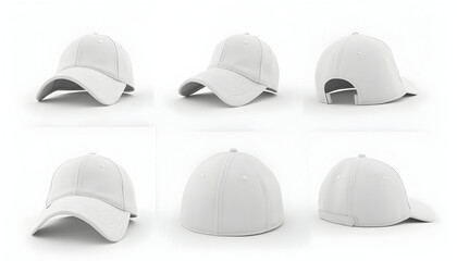 Display of White Baseball Cap From Multiple Angles