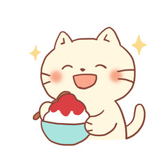 夏のご褒美スイーツのかき氷とにゃんこ