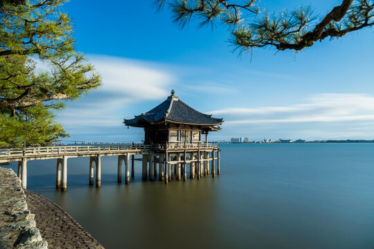 Long exposure of Ukimido shrine at lake Biwa, Shiga, Japan