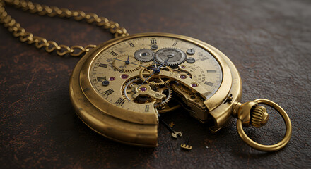 Fototapeta premium Pocket watchGearsMechanismAntiqueBrokenTimeBrass/GoldSteampunk