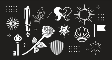 Red rose with it's stalk and leaves on a white background