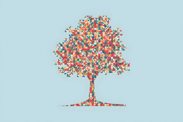 Colorful Geometric Tree Silhouette Against a Light Blue Background