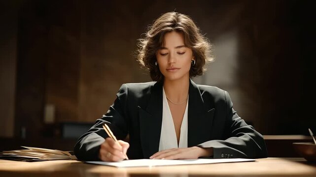 A judge signing a landmark decision in a courtroom - Powered by Adobe