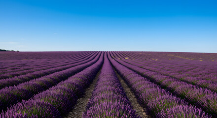 Endless Lavender Rows Under a Clear Blue Sky Aromatic Floral Landscape