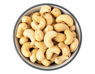 Fototapeta premium Cashew nuts in metal bowl on transparent background