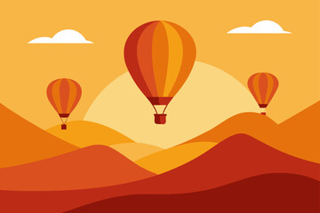 Hot Air Balloons Floating in Warm Golden Sky