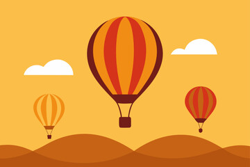 Hot Air Balloons Floating in Warm Golden Sky Vector