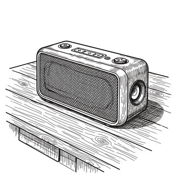 speaker on wood table sketch clip art preview