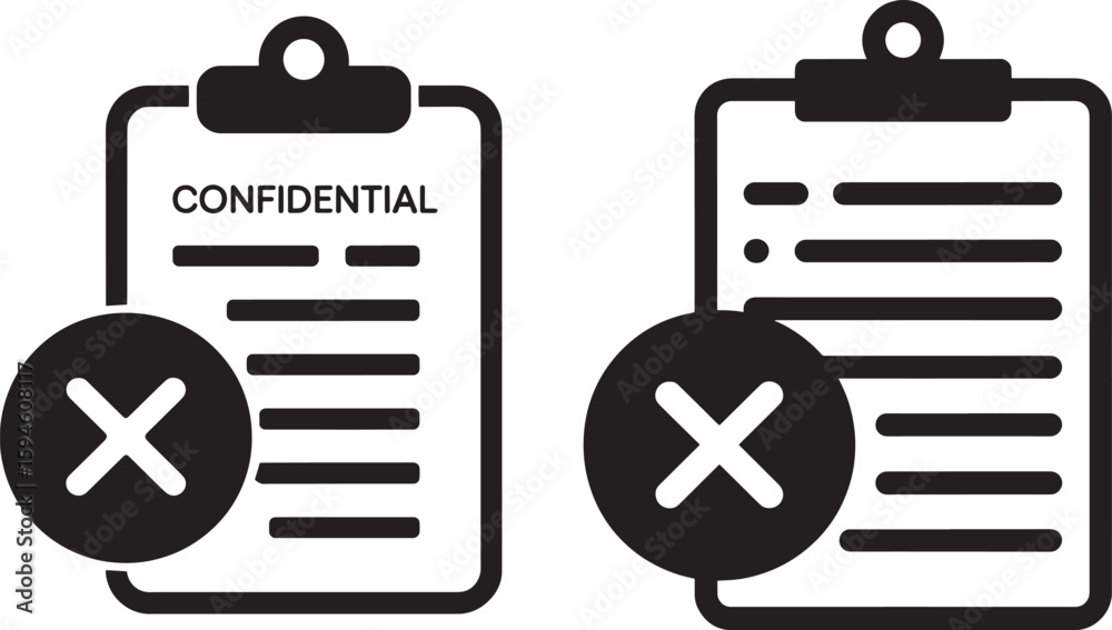 Fototapete Rejected Document Icon  Clipboard with Cross Mark Vector Symbol on Transparent Background