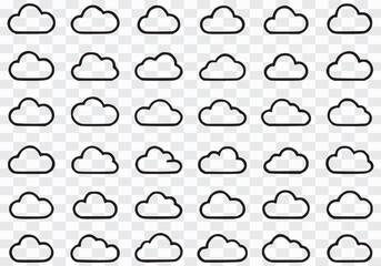 Cloud Icons Collection on Transparent Backgrounds