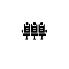 A simple black and white illustration of three airplane seats in a row