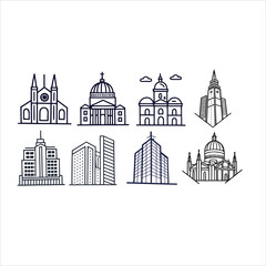 Line art illustration of various buildings and architectural styles