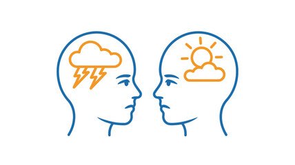 Vector art of contrast of two heads showing stormy and sunny moods