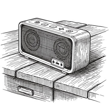 speaker on wooden table sketch clip art preview