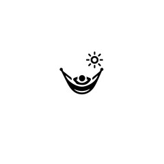 A person relaxing in a hammock under the sun in a simple vector illustration
