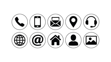Vector art of set of circular contact and communication icons