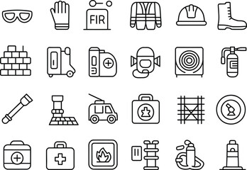 Vector art of set of safety and construction equipment icons