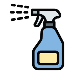 Cleaning spray icon flat line style illustration representing sanitation products and surface cleaning, suitable for housekeeping services, hygiene promotions, and maintenance projects