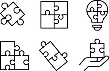 Vector art of puzzle pieces forming a lightbulb and other shapes