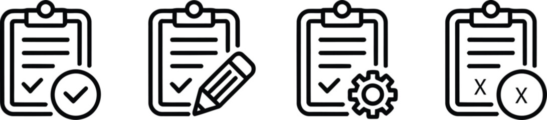 Vector art of clipboard icons showing task completion and status