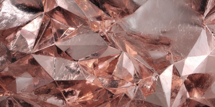 Abstract Rose Gold Geometric Pattern with Shimmering Faceted Surfaces and Intricate Details - Powered by Adobe