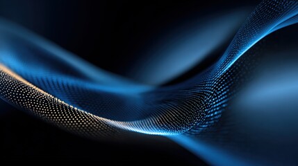 Abstract wave formed with many small dots, dark blue background. Useful for science, technology, or modern business communication needs.