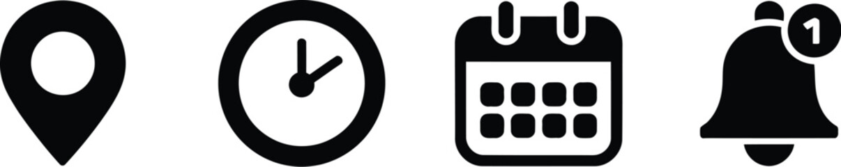 Vector art of location, time, calendar, and notification icons