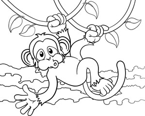 Monkey Singing On Jungle Vines Waving Cartoon