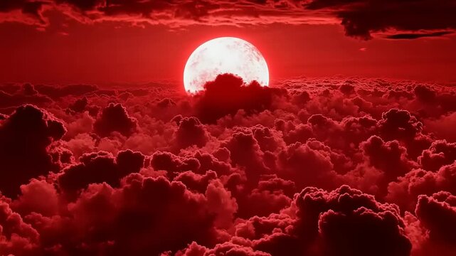 Blood-red moon and clouds