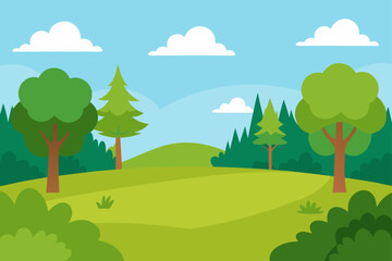 grassy meadow surrounded by trees