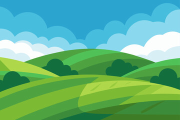 rolling green hills and cloudy sky
