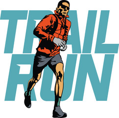 Trail Running Over Mountain Ridge – Outdoor Adventure Vector Illustration