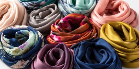 Colorful silk scarves in various patterns and solids