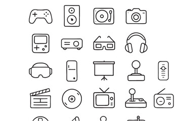 Hand drawn icons of entertainment and technology devices