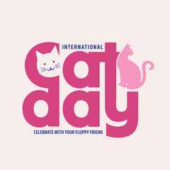 Cat Day typography banner, poster, greeting card. Cat icon vector illustration. International cat day sticker, label, tag, t shirt print.