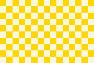 Yellow and white chess board, checkers, checkered, star, geometric seamless pattern background. Trendy, fun wallpaper, background, fabric, wrapping paper, decoration, decor, textile, print, etc.