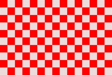 Red and white chess board, checkers, checkered, star, geometric seamless pattern background. Trendy, cool, wallpaper, background, fabric, wrapping paper, decoration, decor, textile, print, etc.