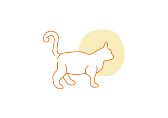 Minimalist line drawing of a cat in a relaxed pose. 