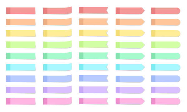 Pastel-toned long sticky notes with 5 edge styles, including arrow, curve, and triangle tips. Perfect for feminine UI and light-themed designs.