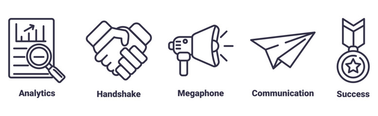 Collaboration icon set vector illustration concept with icon of analytics, handshake, megaphone, communication, success