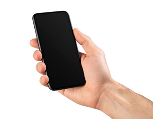Hand Holding Smartphone with Blank Screen, Side View PNG
