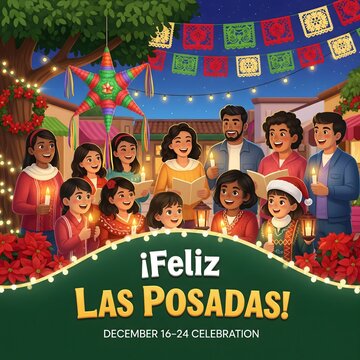 Happy las posadas celebration with family and festive decorations