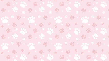 Cute seamless paw print pattern on pink background. White and soft pink dog and cat footprints. Perfect for baby products, pet-themed designs, nursery decor, fabric, and animal-related projects