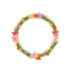 Christmas wreath decoration with a red bow, holly, and pine branches on a white background