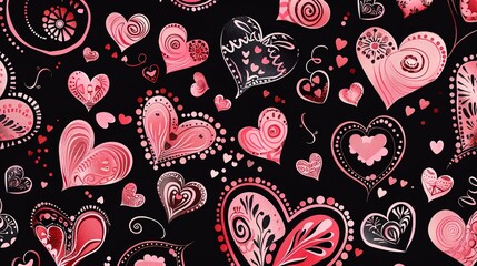 Colorful Heart - Shaped Patterns on Black Background: Creating a Sweet and Romantic Ambiance for Valentine&rsquo;s Day, Love - Themed Designs, and Dreamy Decor