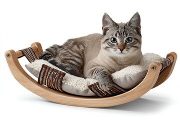  Tabby Kitten in Wooden Rocking Bed