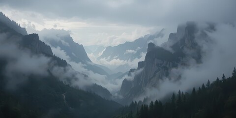  Misty Valley Between Mountain Ranges Atmospheric Perspective