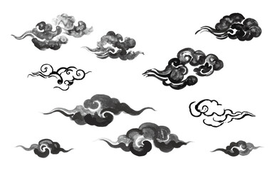 日本の雲模様、和風デザイン、セット、浮世絵風